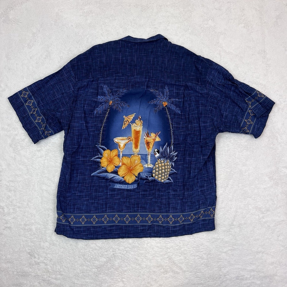 Vintage Big Dogs Men's Size XL Blue Hawaiian Shirt Dog Mixed Drinks‎ Cocktails - Picture 7 of 8
